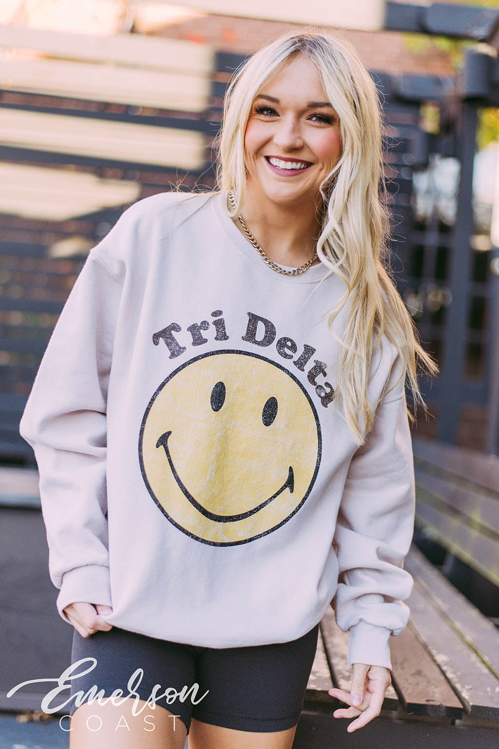 Tri Delta Retro Smiley Sand Sweatshirt