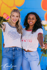 Zeta Striped Letters Ringer Tee