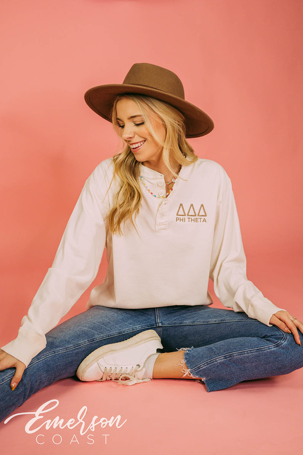 Tri Delt Embroidered Long Sleeve Henley
