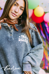 Tri Delta Charcoal Corduroy Henley
