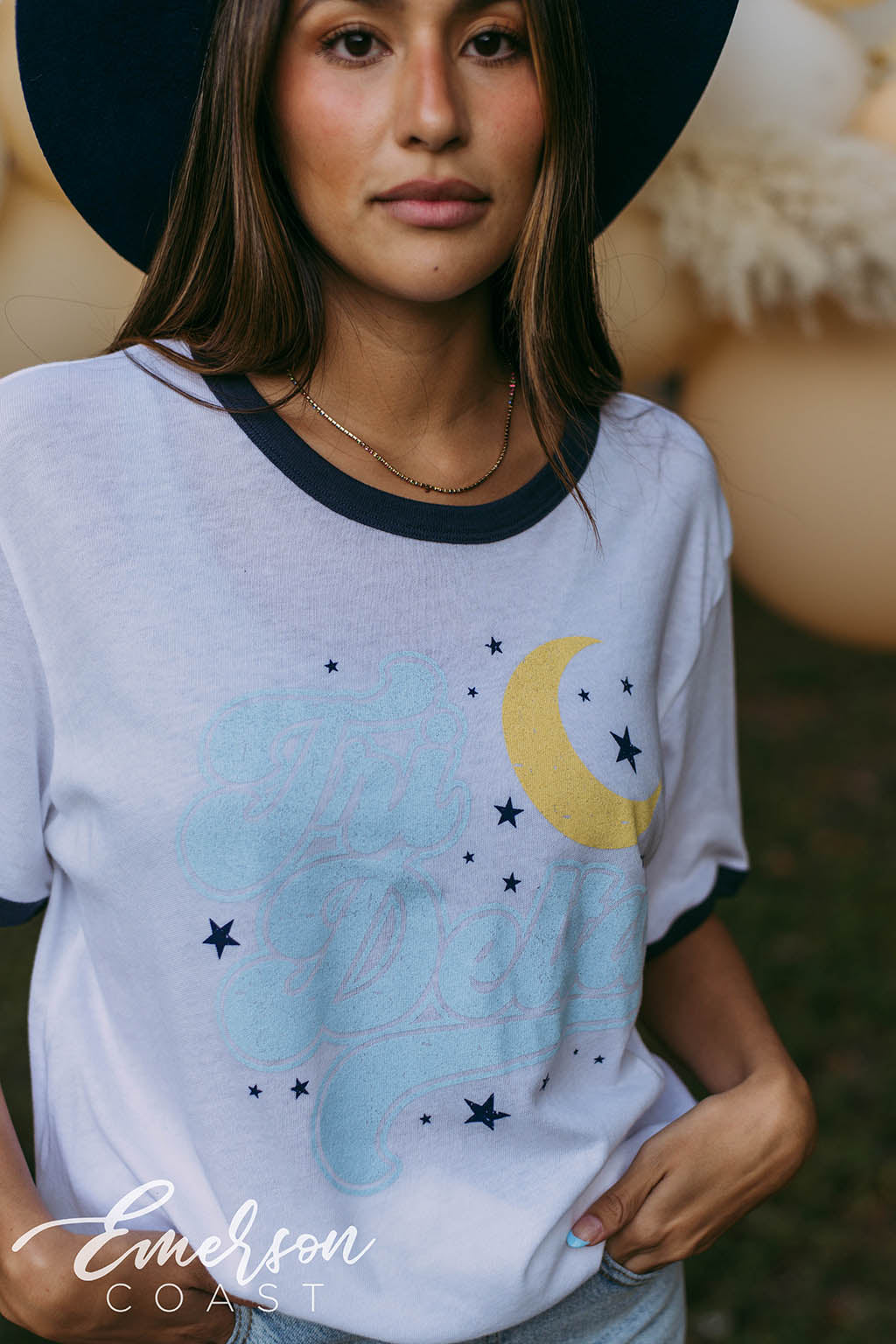 Tri Delta Moon and Stars Ringer Tee