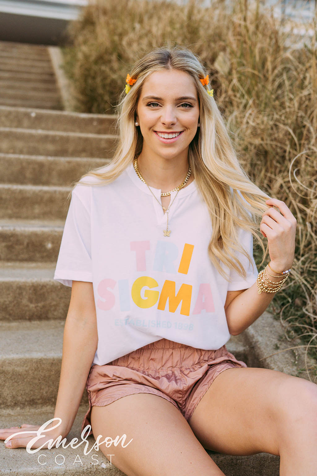 Tri Sigma PR Colorful Letters Notch Tee