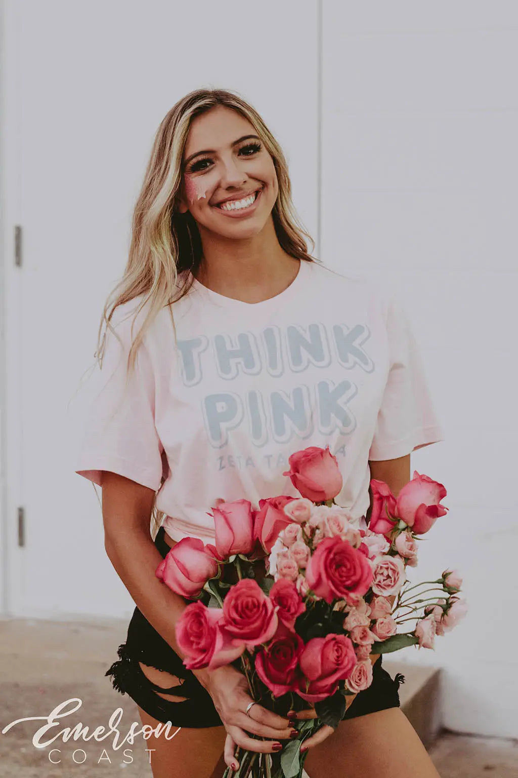 Zeta Think Pink Bubble Letter Tee