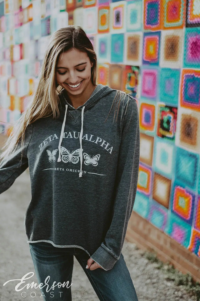 Zeta Tau Alpha Butterfly Distressed Hoodie