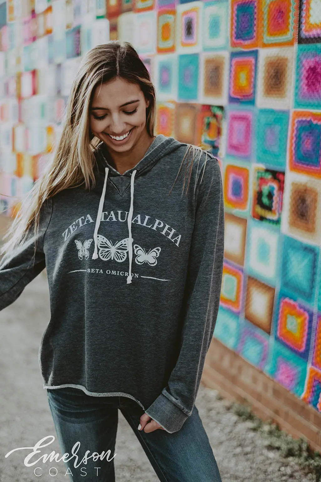 Zeta Tau Alpha Butterfly Distressed Hoodie