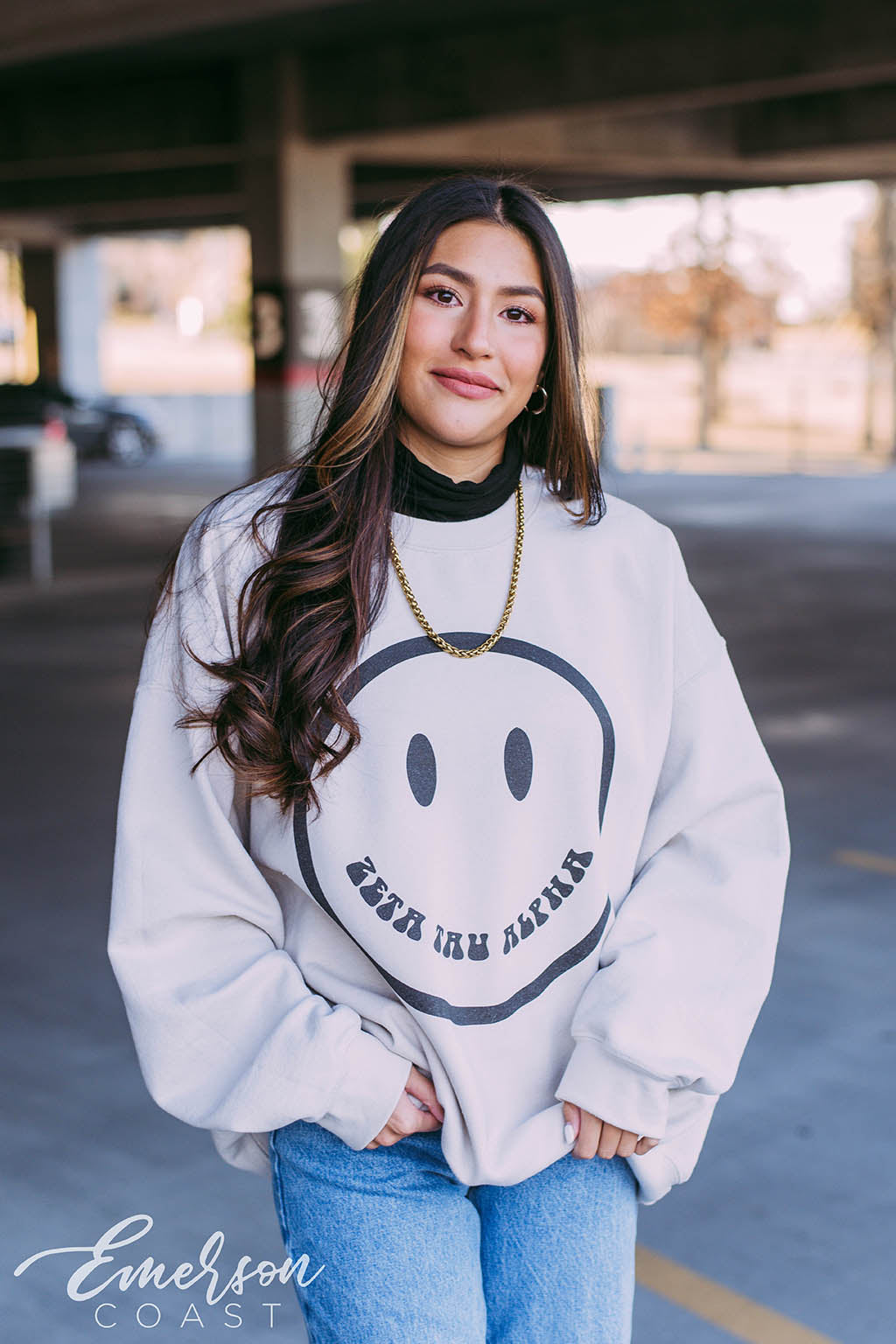 Zeta Tau Alpha Oatmeal Smile Crewneck