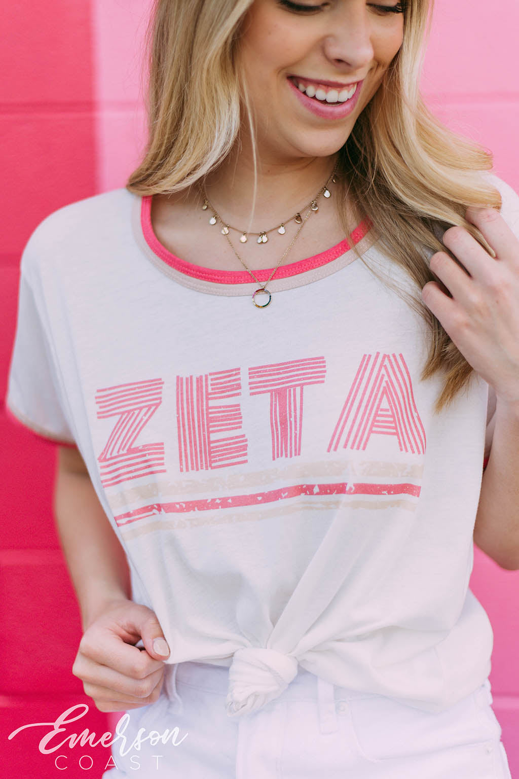 Zeta Tau Alpha Pink Colorblock Ringer Tshirt