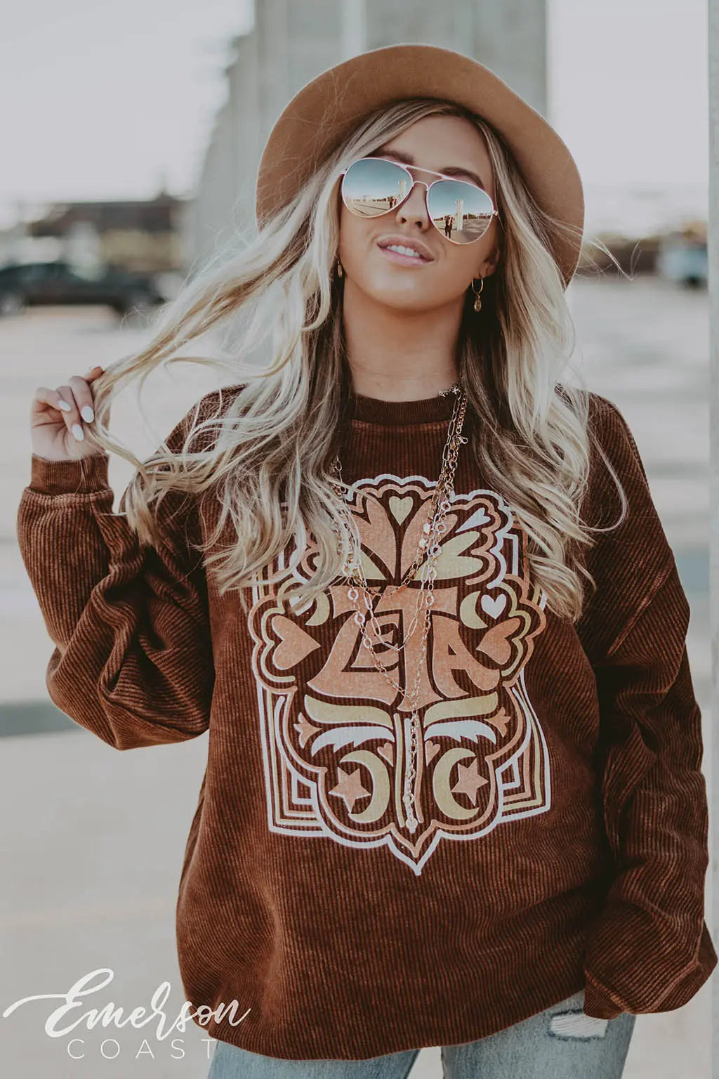 Zeta Tau Alpha Vintage Brown Corduroy Sweatshirt