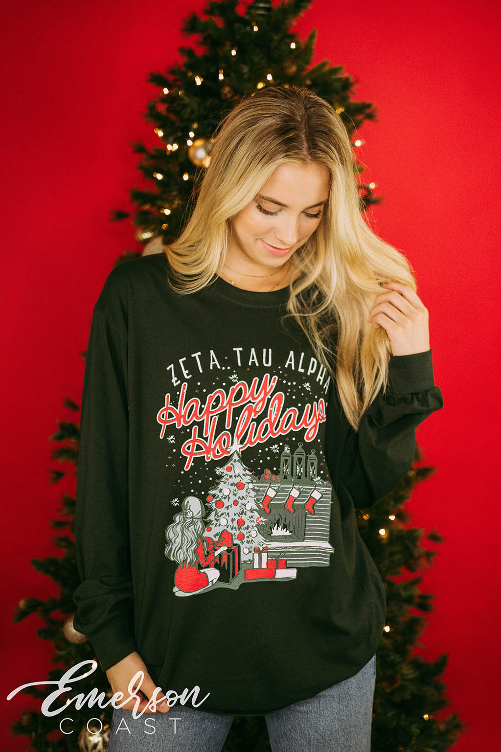 Zeta Tau Alpha Happy Holidays Long Sleeve Tee