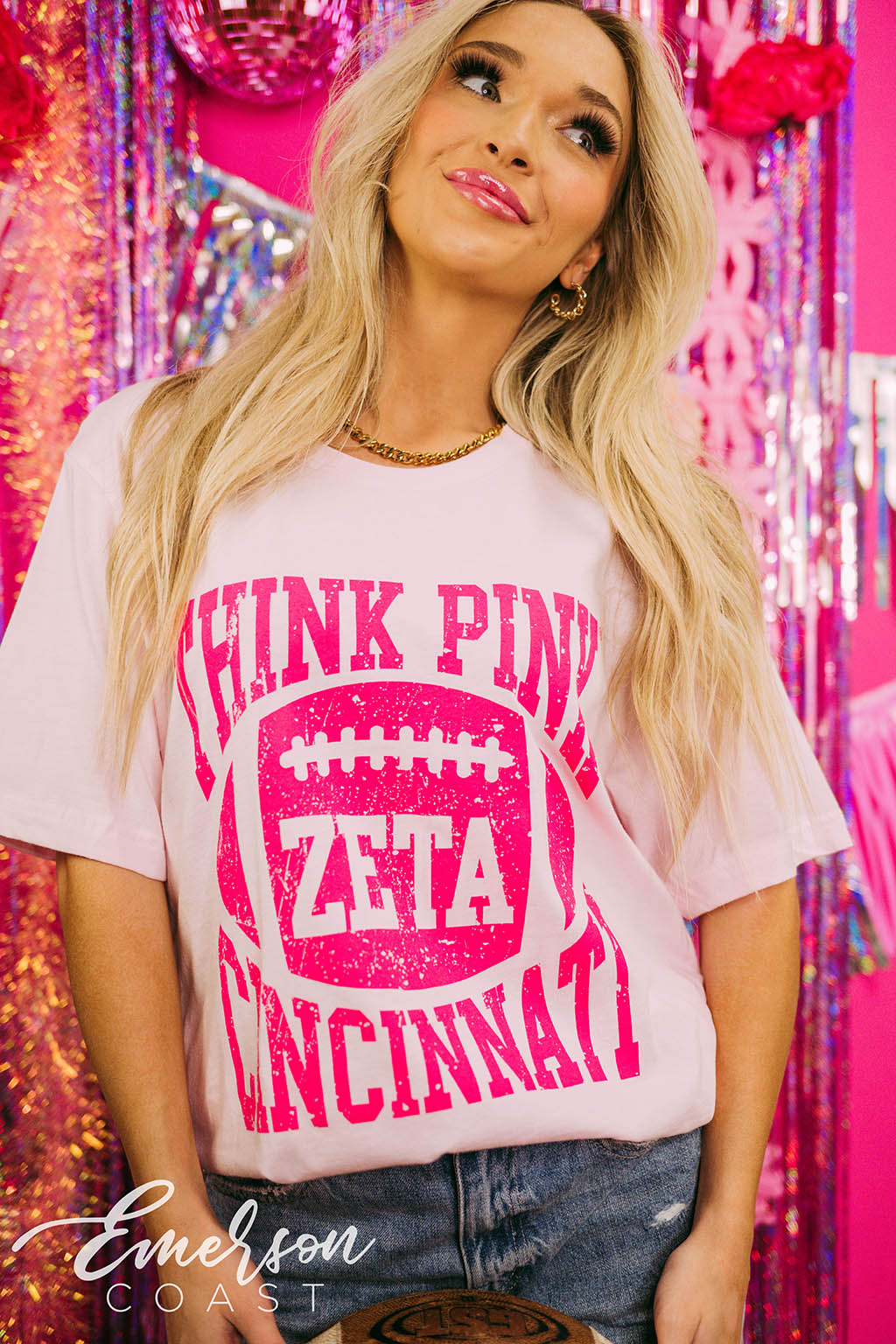 Zeta Tau Alpha Philanthropy Think Pink Football Tee