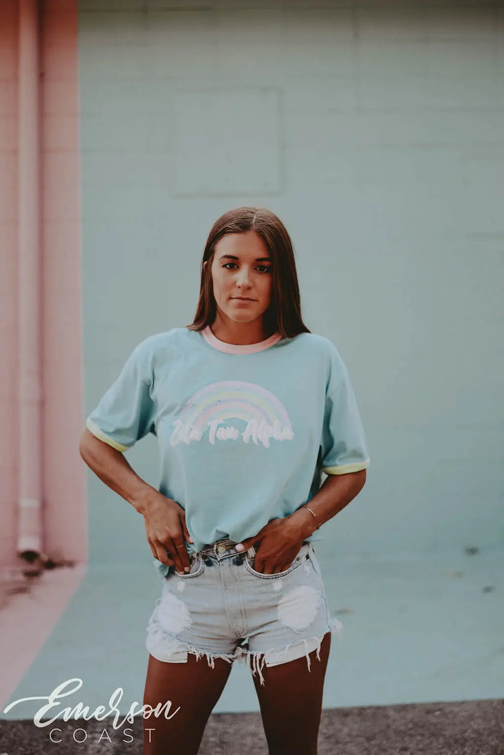 Zeta Tau Alpha Pastel Rainbow Ringer Tee
