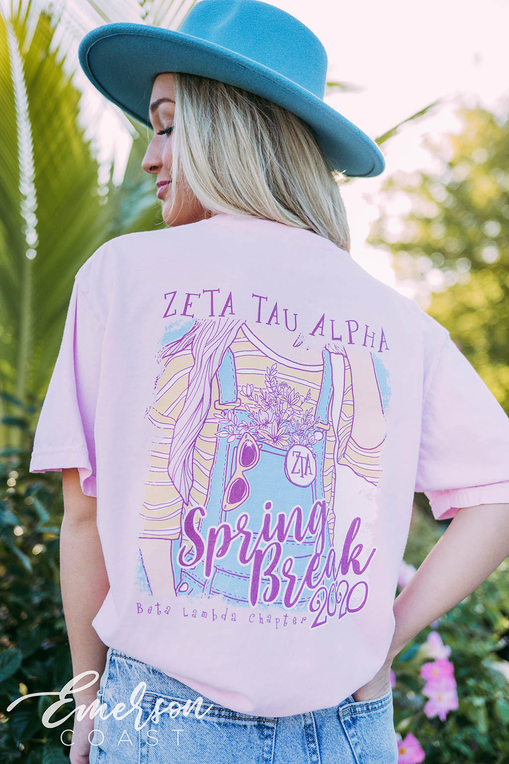 Zeta Tau Alpha Spring Break Overalls Pink Tee