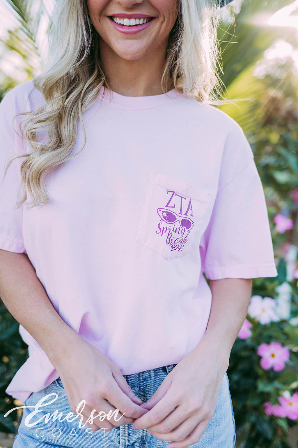Zeta Tau Alpha Spring Break Overalls Pink Tee