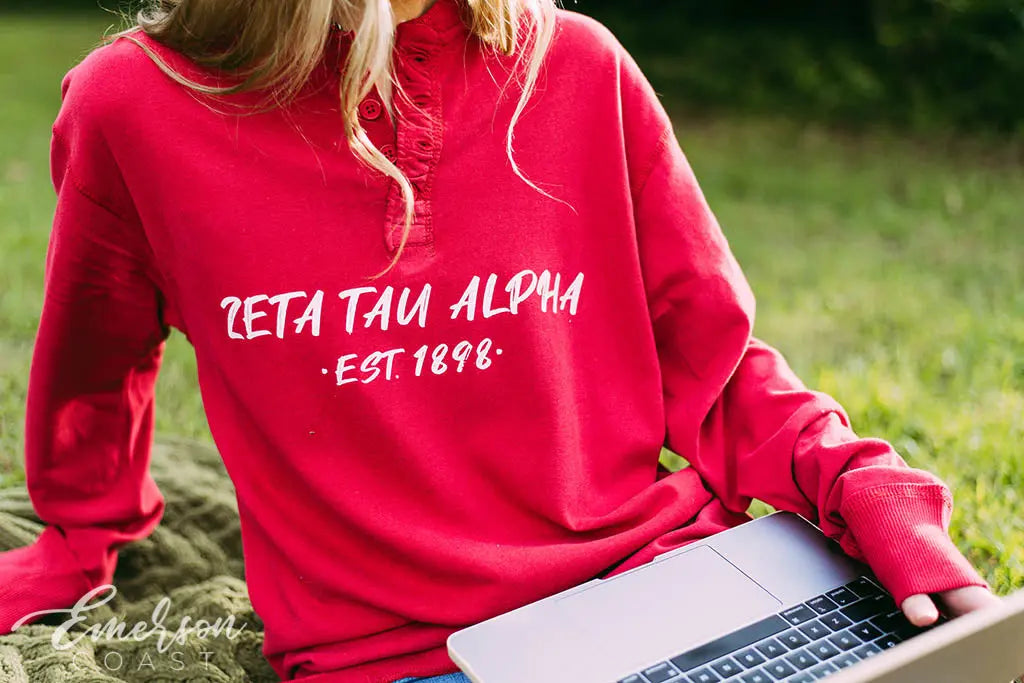 Zeta Tau Alpha Red Long Sleeve Henley