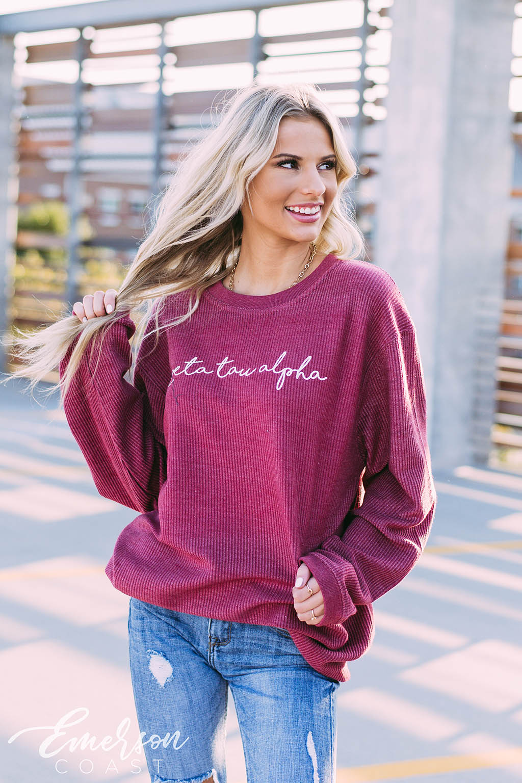 Zeta Tau Alpha Simple Script Corduroy Sweatshirt