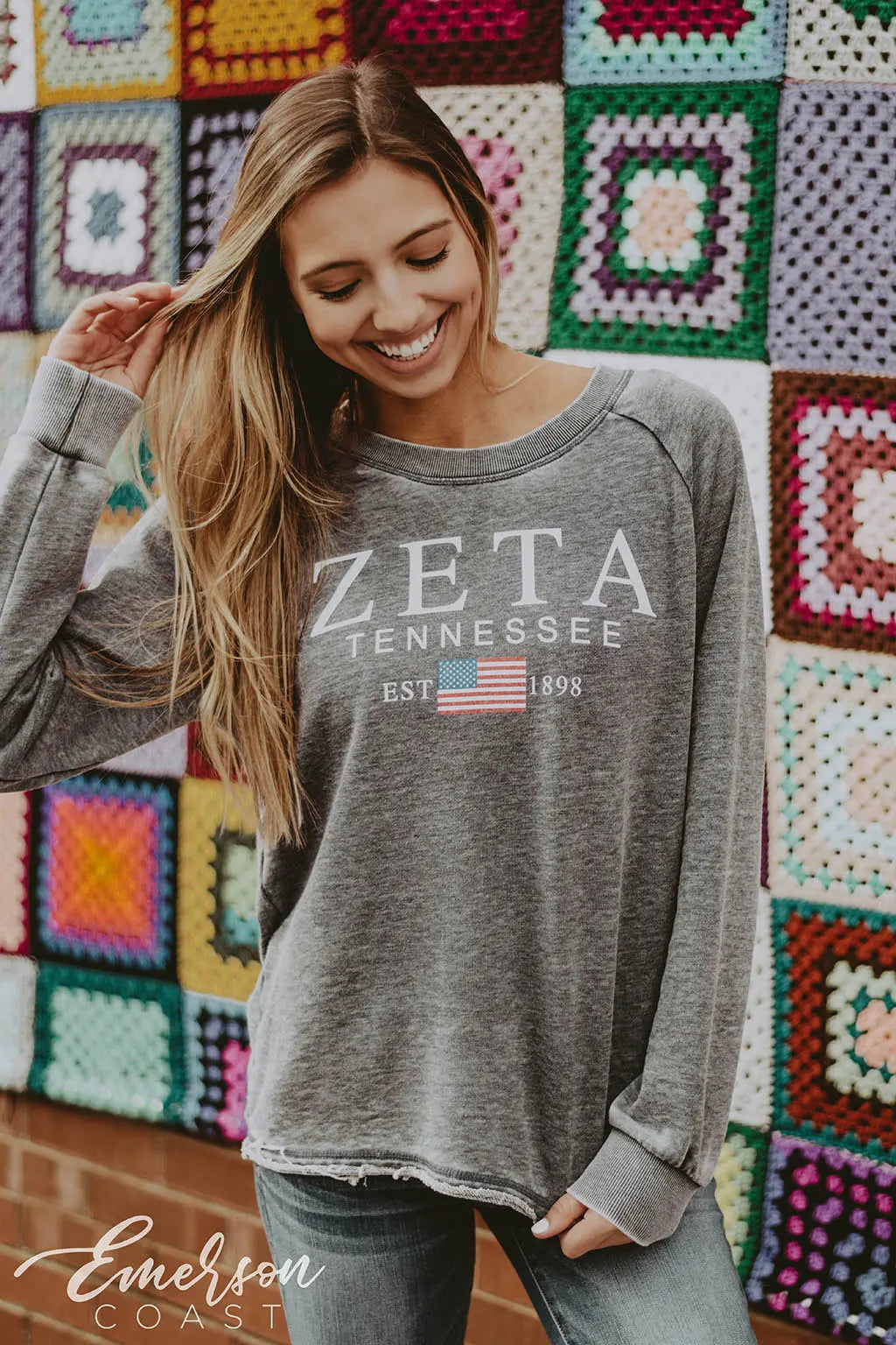Zeta Tau Alpha America Distressed Sweatshirt