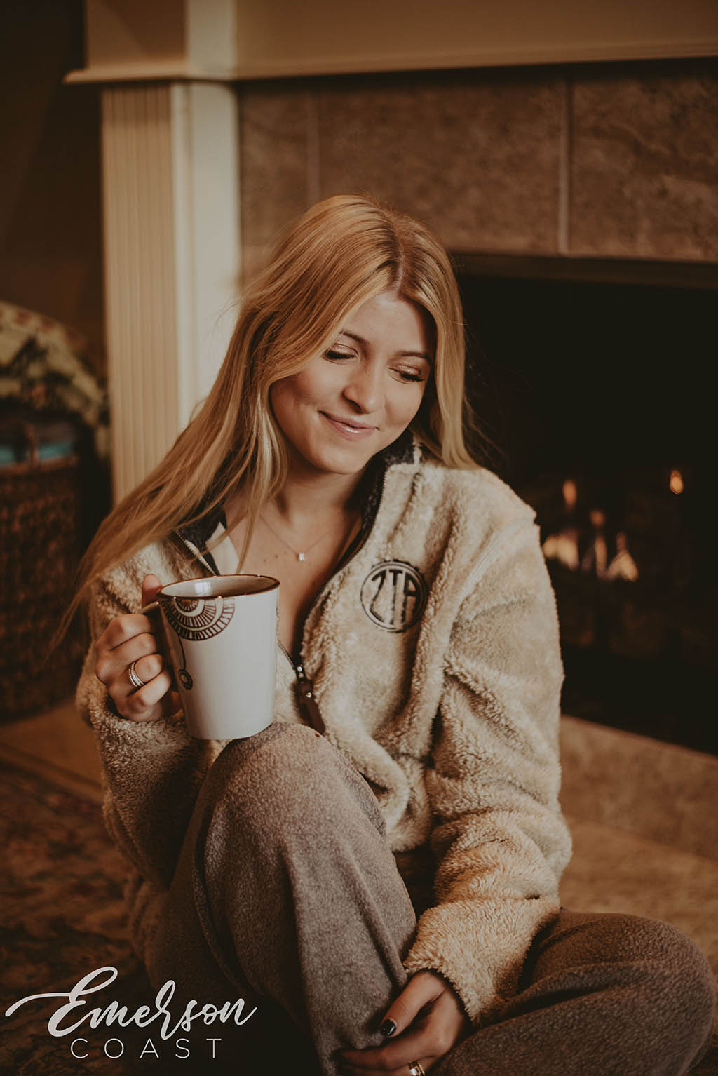 ZTA Neutral Embroidered Fuzzy Pullover